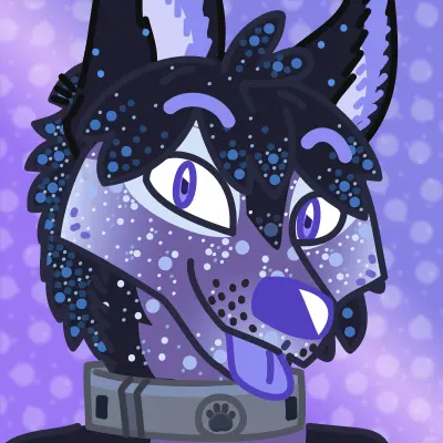 Headshot of a purple space folf with starry spots on his fur!