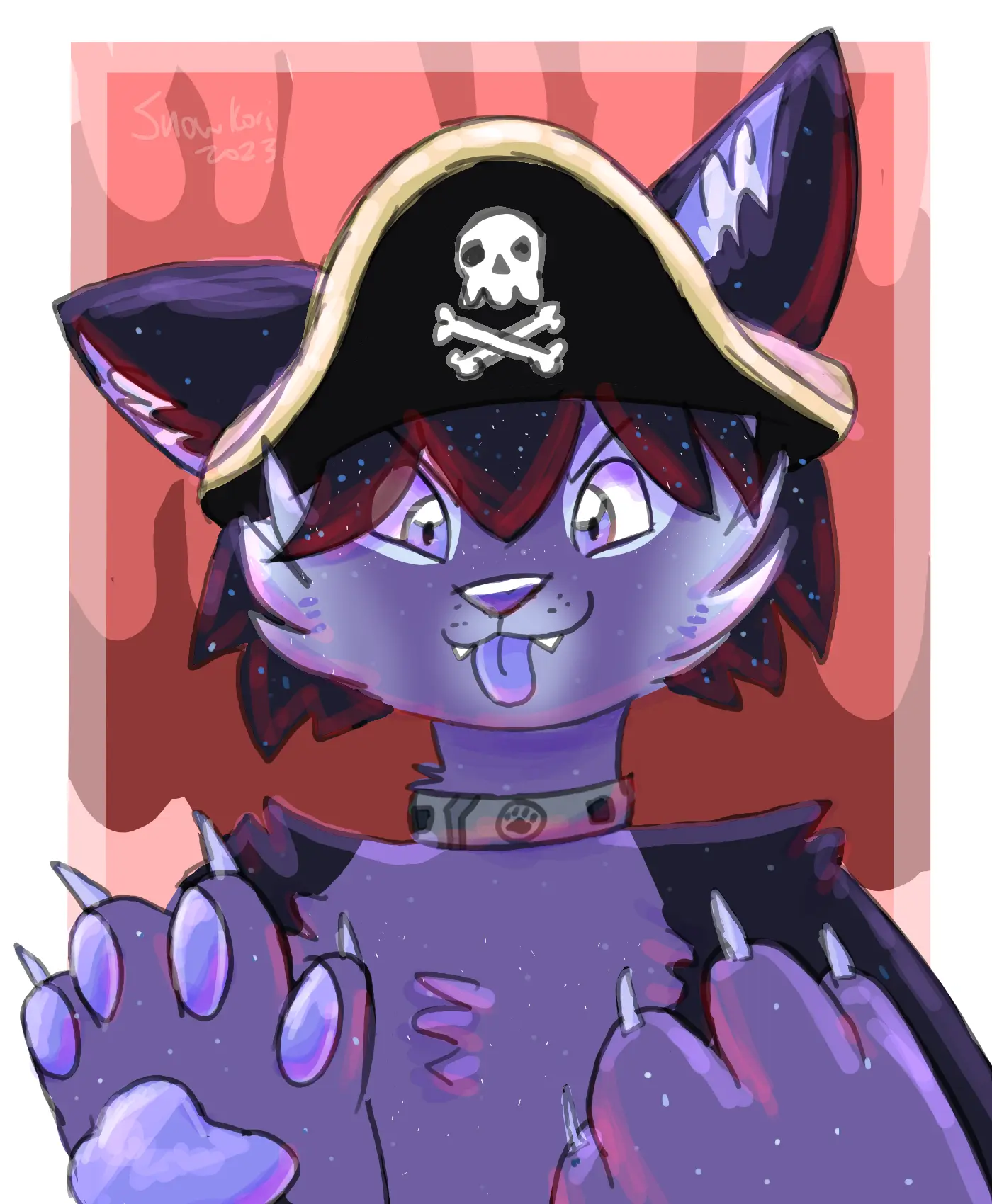 Purple space folf wearing a pirate hat!